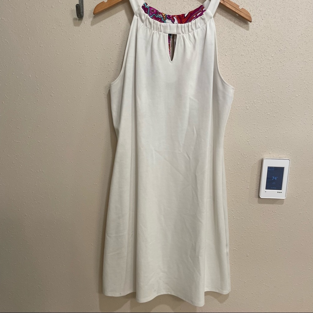 Jude Connally White Ponte Halter Dress